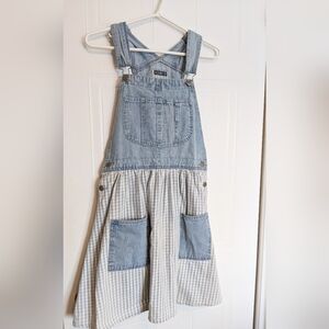 Vintage Squeeze Jeans Denim Gingham Overall Dress Size M